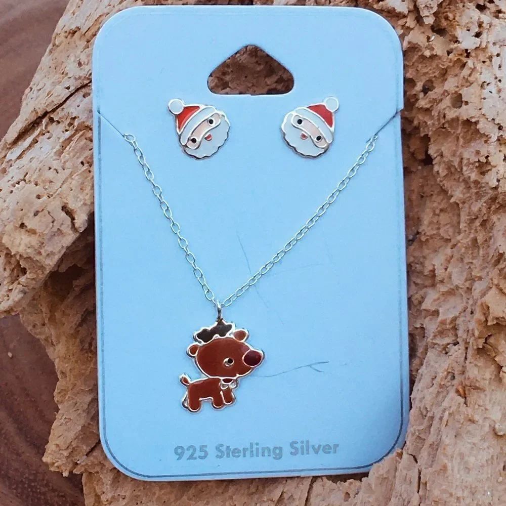 Girls santa Clause silver & epoxy jewelry set
